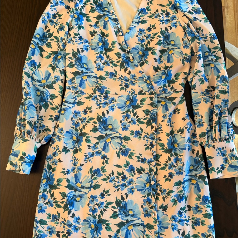 Floral Blue Wrap Dress - Women